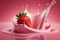 strawberry milk splash, pink background Royalty Free Stock Photo