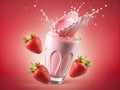 Strawberry milk splash in glass. Strawberry yogurt Royalty Free Stock Photo