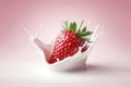 Strawberry in milk splash isolated on pink background. ai generative Royalty Free Stock Photo