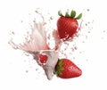 strawberry with milk splash isolated on white background. 3d illustration Royalty Free Stock Photo