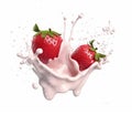 strawberry in milk splash isolated on white background. 3d illustration Royalty Free Stock Photo