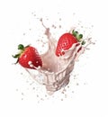 strawberry with milk splash isolated on white background. 3d illustration Royalty Free Stock Photo