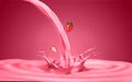 Strawberry milk splash with ripples around strawberry milk shake natural fresh milk Royalty Free Stock Photo