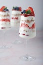 Strawberry milk yogurt desert in glasses Royalty Free Stock Photo