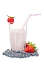 Strawberry milkshake with blueberries Royalty Free Stock Photo