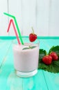 Strawberry-milkshake in a glass on a bright background Dietary menu.