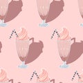 Strawberry milkshake hand drawn vector seamless pattern Royalty Free Stock Photo