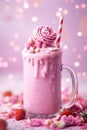 Strawberry milkshake, smoothie with fresh strawberries. Healthy food and drink concept. Ai Generative