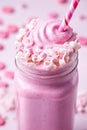 Strawberry milkshake, smoothie with fresh strawberries. Healthy food and drink concept. Ai Generative