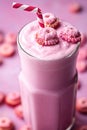 Strawberry milkshake, smoothie with fresh strawberries. Healthy food and drink concept. Ai Generative