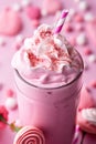 Strawberry milkshake, smoothie with fresh strawberries. Healthy food and drink concept. Ai Generative