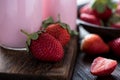 Strawberry milkshake in vintage glass