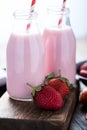 Strawberry milkshake in vintage glass