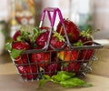 Strawberry and mint in a shopping basket Royalty Free Stock Photo