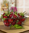 Strawberry and mint in a shopping basket Royalty Free Stock Photo