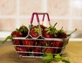 Strawberry and mint in a shopping basket Royalty Free Stock Photo