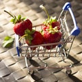 Strawberry and mint in a shopping basket Royalty Free Stock Photo