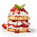 Strawberry Mint Shortcake: Caricature-like Pastries On White Background