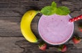 Strawberry mix banana smoothies juice beverage healthy the taste yummy In glass drink episode morning . Royalty Free Stock Photo