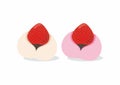 Strawberry Mochi Ichigo Daifuku Wagashi. Traditional japanese dessert. Asian sweet food. Flat vector illustration. Royalty Free Stock Photo