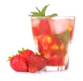 Strawberry Mojito. Cold summer cocktail with strawberries, mint, lemon and ice on a white isolated background Royalty Free Stock Photo