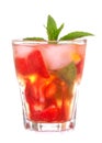 Strawberry Mojito. Cold summer cocktail with strawberries, mint, lemon and ice on a white isolated background Royalty Free Stock Photo