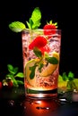 Strawberry mojito fresh summer berry cocktail drink on dark background. restaurant bar menu Royalty Free Stock Photo