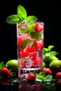 Strawberry mojito fresh summer berry cocktail drink on dark background. restaurant bar menu Royalty Free Stock Photo