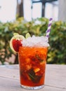 Strawberry mojito with lemon juice, crushed ice and mint Royalty Free Stock Photo