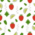 Strawberry mojito seamless pattern. Hand drawn illustration.