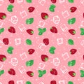 Strawberry mojito seamless vector pattern on pink background.