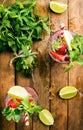 Strawberry mojito summer cocktails with mint and lime in glasses Royalty Free Stock Photo