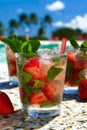 Strawberry mojitos with mint and strawberries Royalty Free Stock Photo