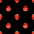 Strawberry monster GMO mutant pattern seamless. Angry Berry with teeth background. Hungry Alien Food vector texture