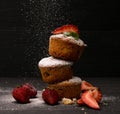 Strawberry muffin blackground sugar snow powder cake cupcake baked