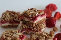 Strawberry oats almonds Breakfast bar. No flour breakfast bar with rolled oats, almonds, cream cheese and fresh strawberries