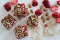 Strawberry oats almonds Breakfast bar. No flour breakfast bar with rolled oats, almonds, cream cheese and fresh strawberries