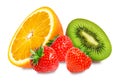 Strawberry, orange and kiwi fruit isolated on white Royalty Free Stock Photo