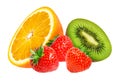 Strawberry,orange and kiwi fruit isolated on white Royalty Free Stock Photo