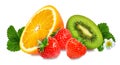 Strawberry,orange and kiwi fruit isolated on white Royalty Free Stock Photo