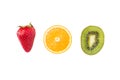 Strawberry, orange slide and kiwi isolated on white background Royalty Free Stock Photo