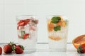 Strawberry and Orange Soda with Mint Leaf and Ice Cube Royalty Free Stock Photo