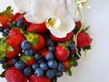 Strawberry With orchid on White Plate With Orchids Royalty Free Stock Photo