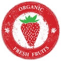Strawberry organic fruit grunge rubber stamp label vector illustration Royalty Free Stock Photo