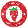 Strawberry organic fruit grunge rubber stamp label vector illustration