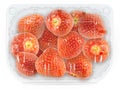 Strawberry package isolated on a white background with a clipping path. View from top.Supermarket shop plastic box Royalty Free Stock Photo