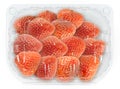 Strawberry package isolated on a white background with a clipping path. View from top.Supermarket shop plastic box