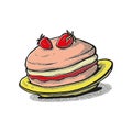 Strawberry pancake sketch. hand drawn technique. fullcolor finish