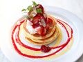 Strawberry pancake in white plate