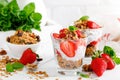 Strawberry parfait with yogurt, homemade granola and fresh berries Royalty Free Stock Photo